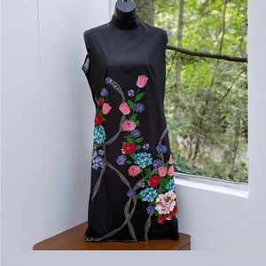 60’s Adele Simpson Blk Floral Dress